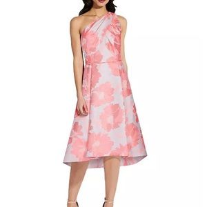 Sz12 Adrianna Papell pink floral jacquard cocktail high low one shoulder dress